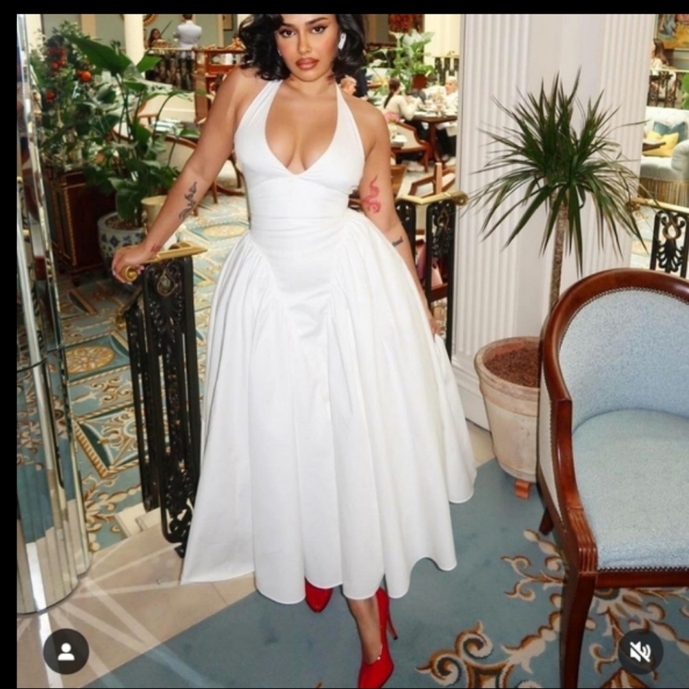 House Of Cb Marilyn white cotton midi corset dress